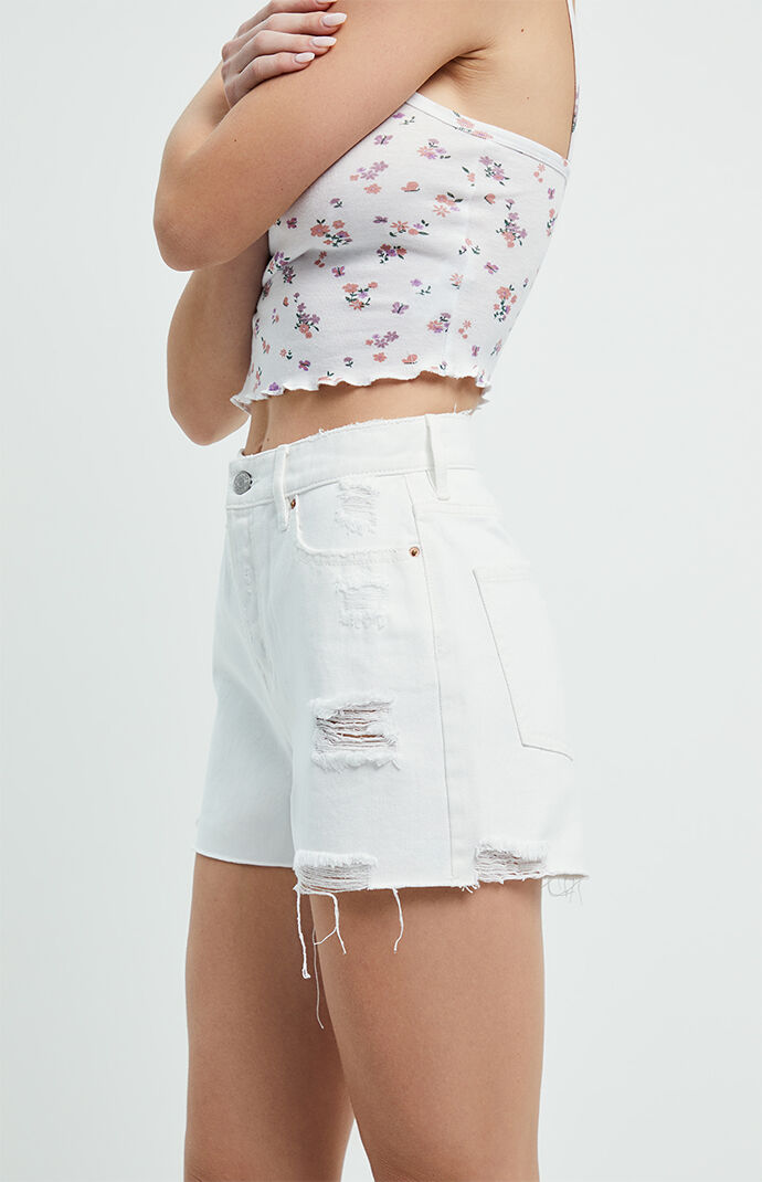 Pelican White Denim High Rise Icon Shorts