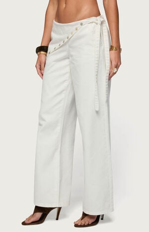 Button Foldover Low Rise Baggy Jeans image number 2