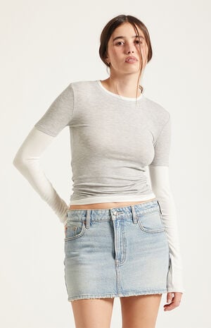 Bella Stretch Light Indigo Mid Rise Denim Mini Skirt image number 2