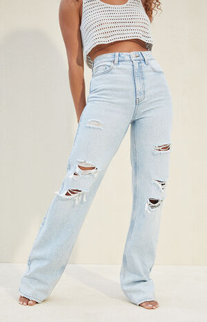 Eco Light Blue Ripped '90s Boyfriend Jeans image number 3