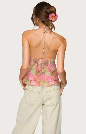 Dragon Lily Layered Mesh Halter Top image number 3