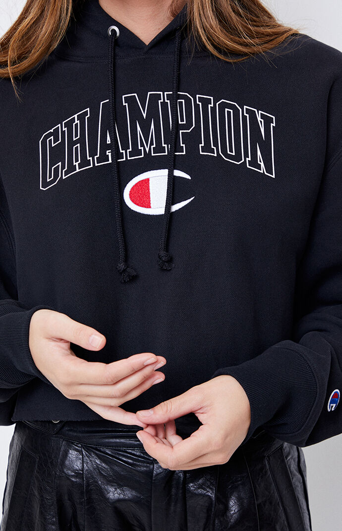 champion black cropped hoodie
