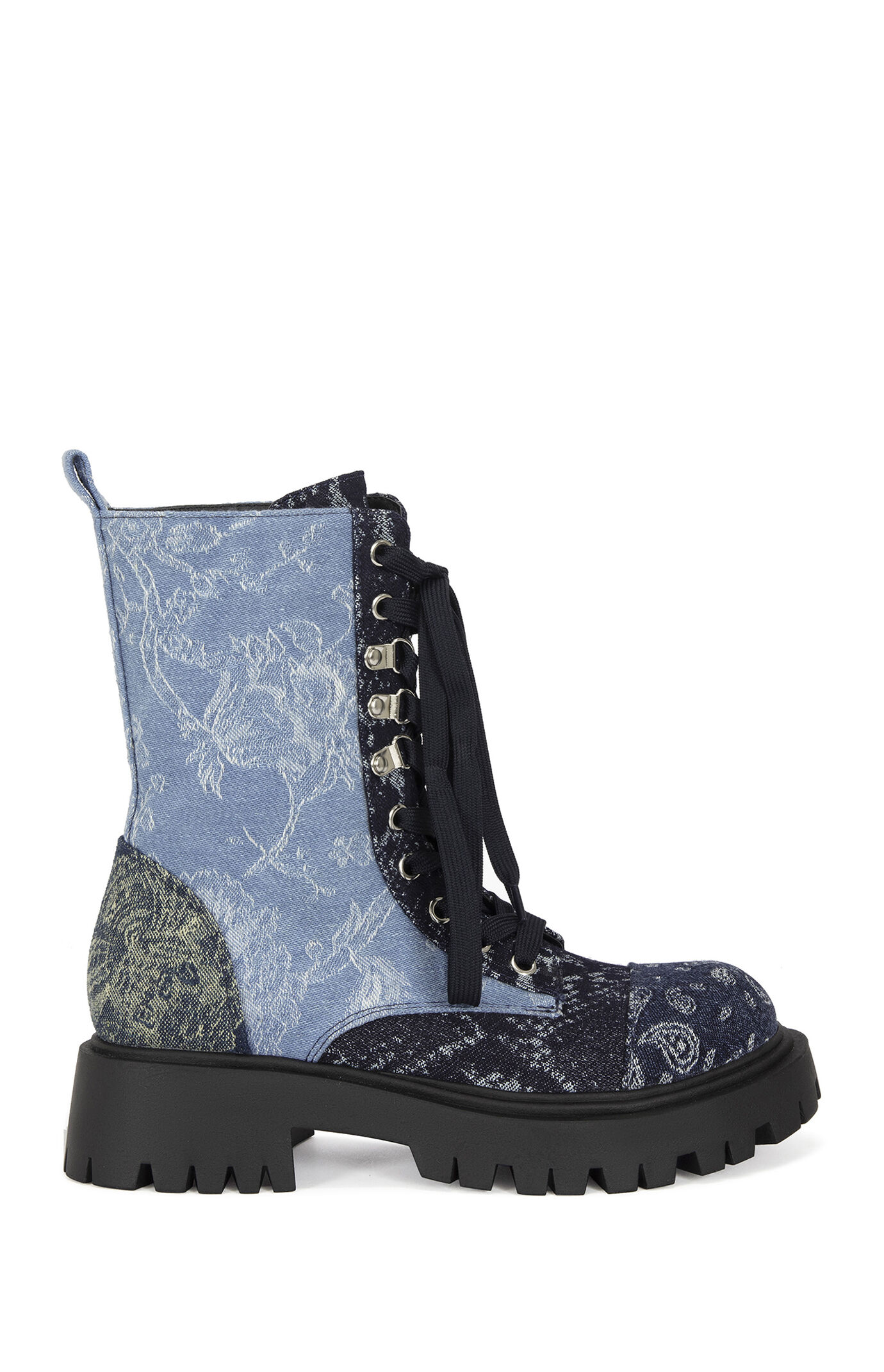 AZALEA WANG Women's Providence Denim Bandana Combat Boots
