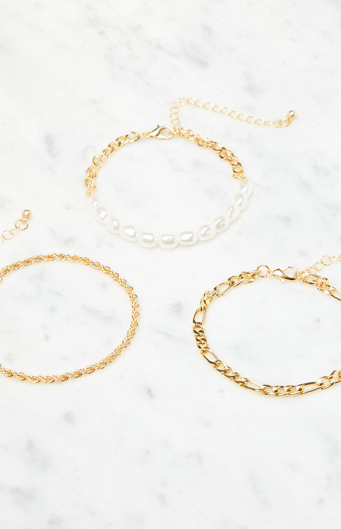 LA Hearts 3 Pack Pearl Chain Bracelets PacSun