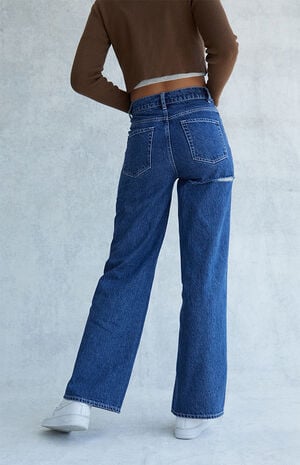 Eco Dark Blue High Waisted Baggy Jeans image number 4