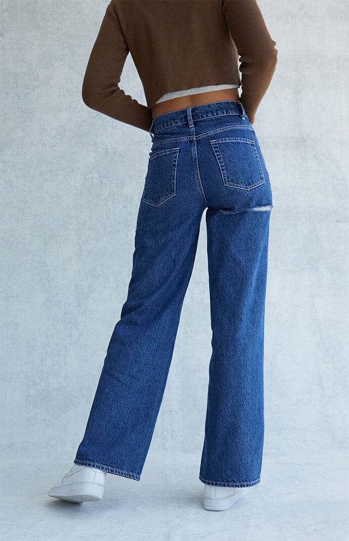 Eco Dark Blue High Waisted Baggy Jeans