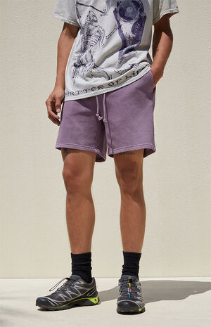 Purple Fleece Garment Dyed Sweat Shorts image number 3