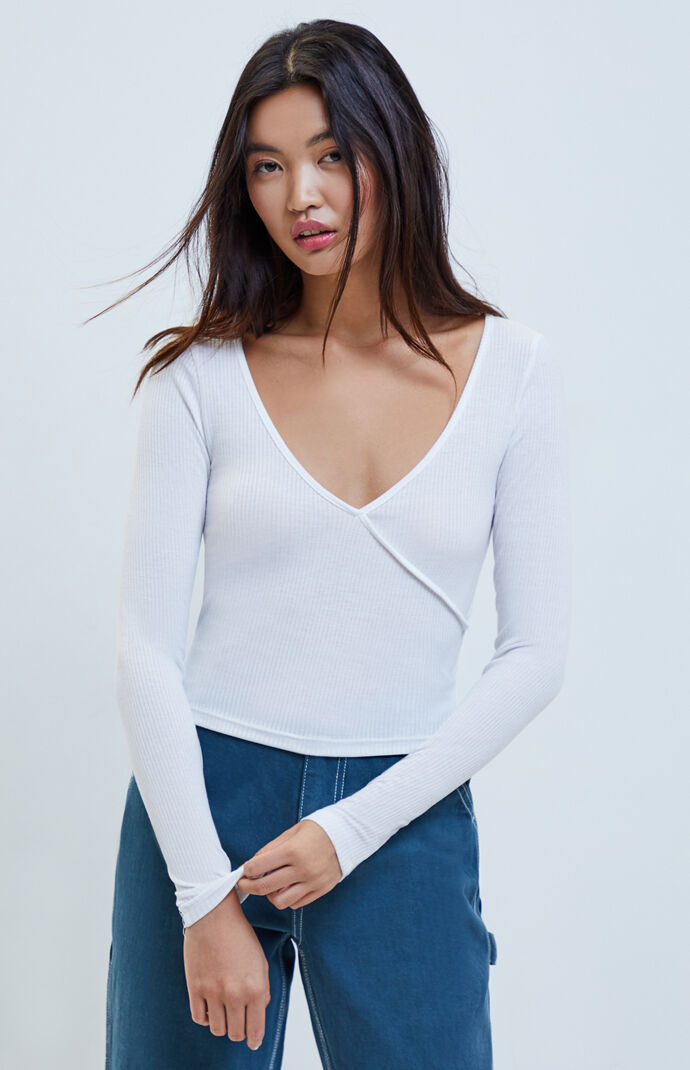 Me To We Katie Surplice Long Sleeve Top Pacsun