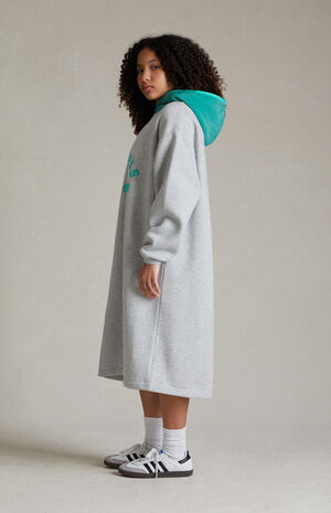 Essentials Light Heather Grey Mint Leaf Hooded Dress image number 3