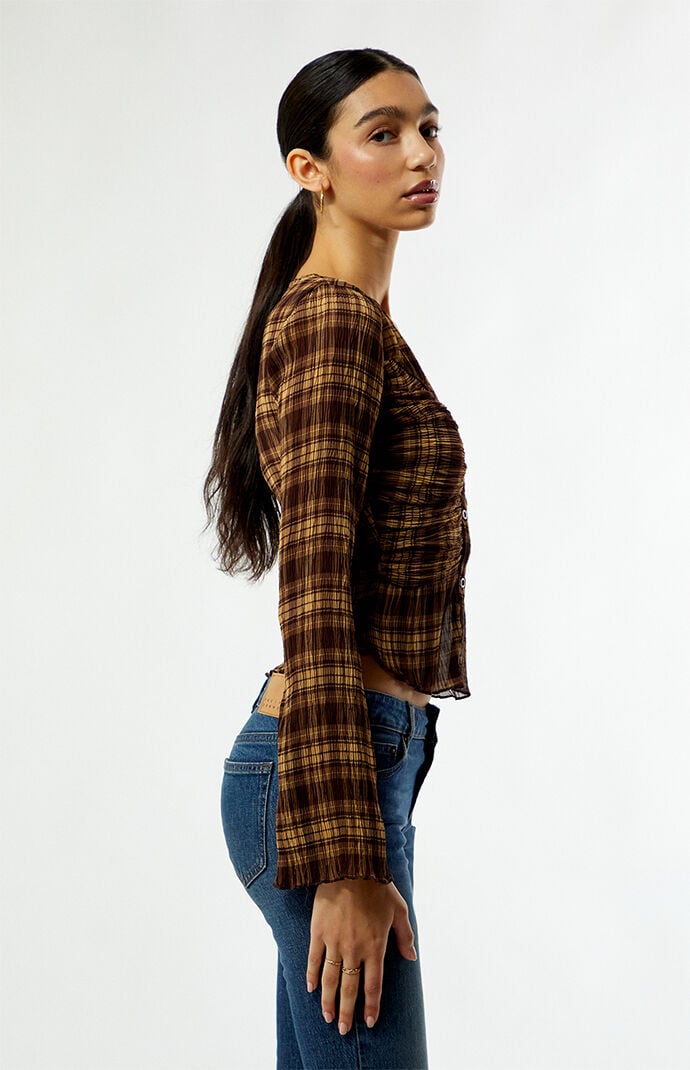 Beverly and Beck Sara Plaid Button Up Long Sleeve Top