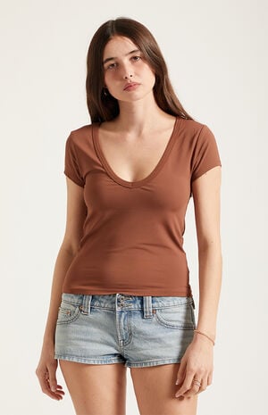 Tatum Ultimate Low Rise Denim Micro Shorts Stretch Button Pockets Light Blue image number 2