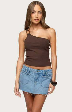 Calista Ribbed One Shoulder Top image number 1