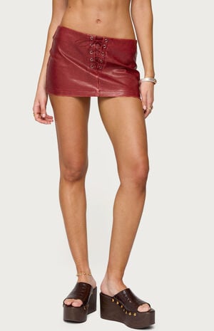 Lace Up Faux Leather Mini Skort image number 1