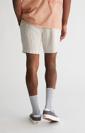Cream Striped Cotton Shorts image number 4