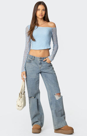 Fabia Asymmetric Textured Lace Top image number 2