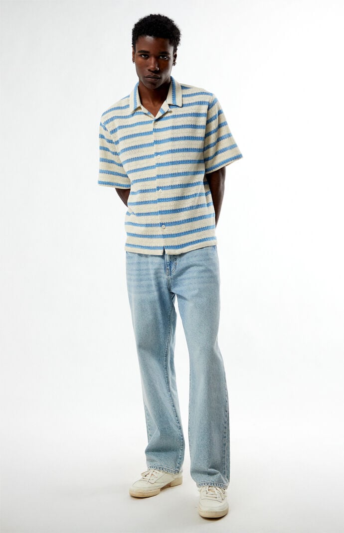 Pacsun Blue Striped Texture Oversized Resort Camp Shirt