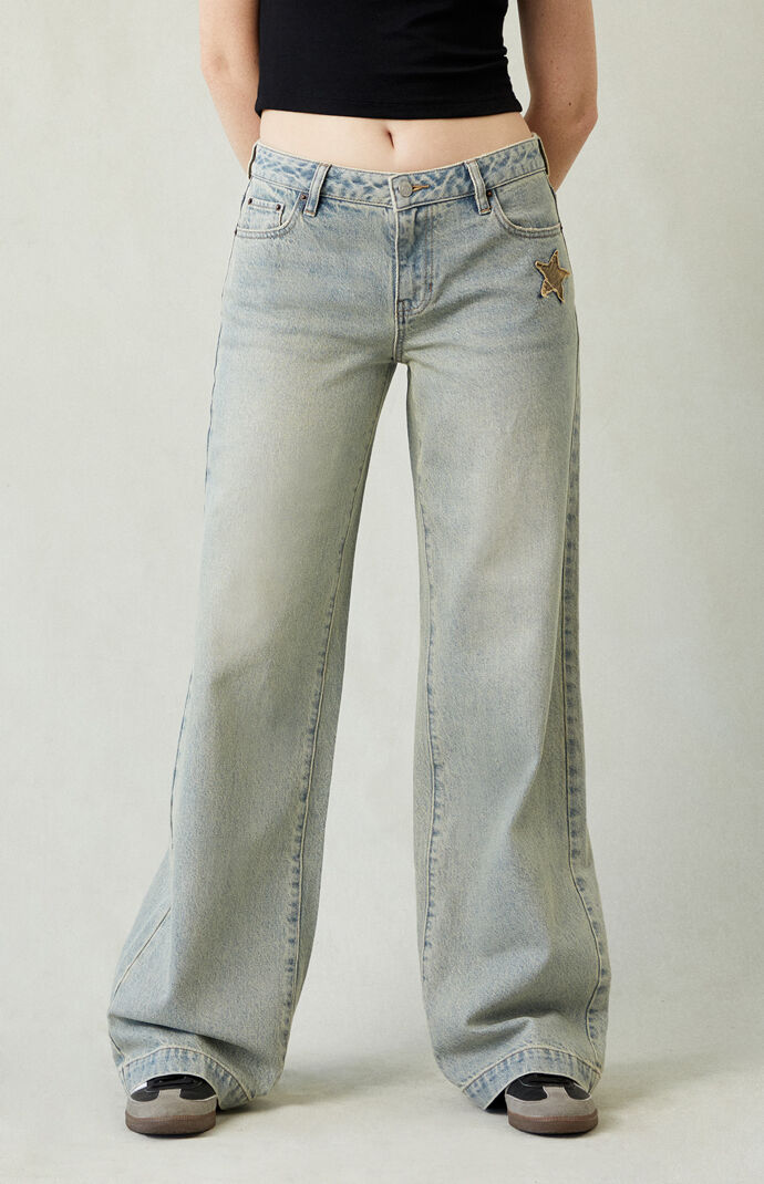 Pacsun Casey Low Rise Baggy Jeans Camo Star Light Indigo