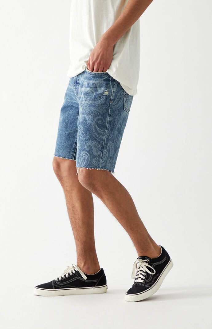 Medium Wash Paisley Denim Shorts