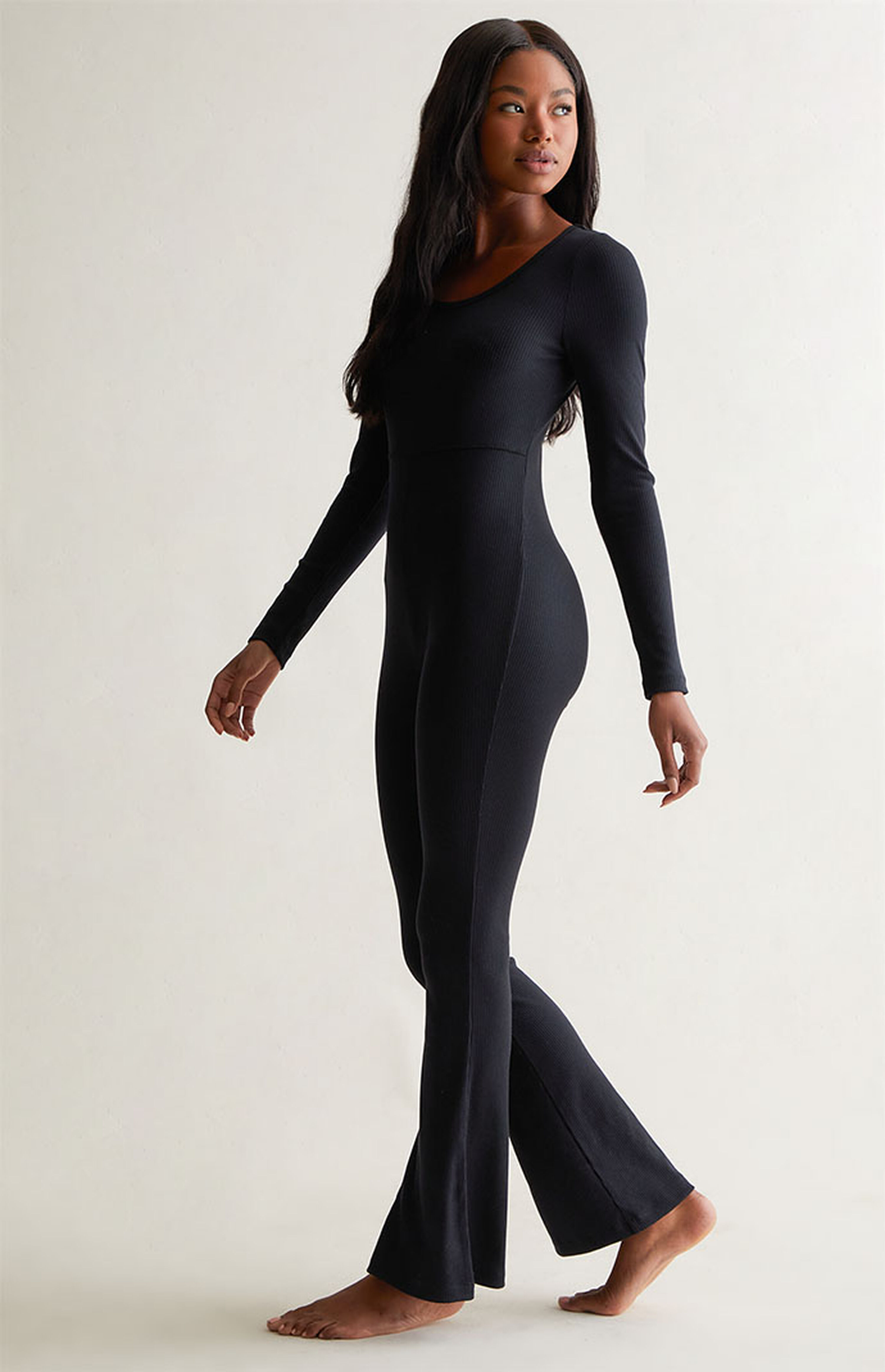 Long Sleeved Jumpsuit with Flared Trouser