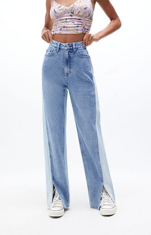 Eco Two-Tone Paneled Split Boyfriend Jeans image number 1