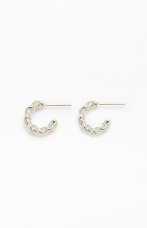 Silver 14K Gold Plated Braided Hoop Earrings image number 2