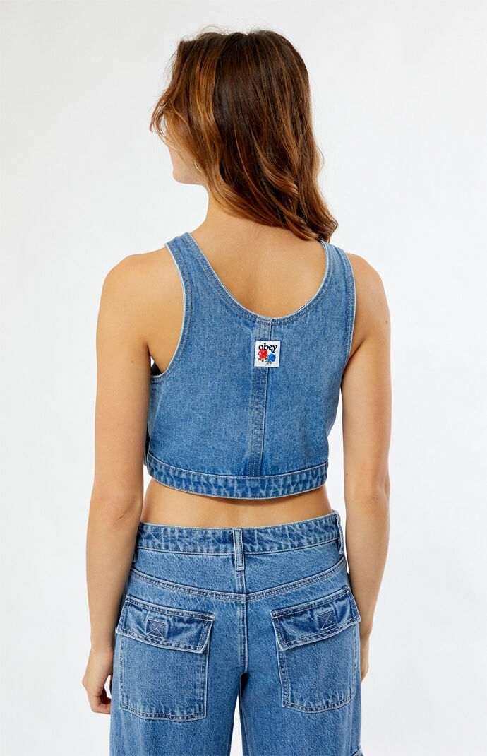 Cropped denim overall top cheap