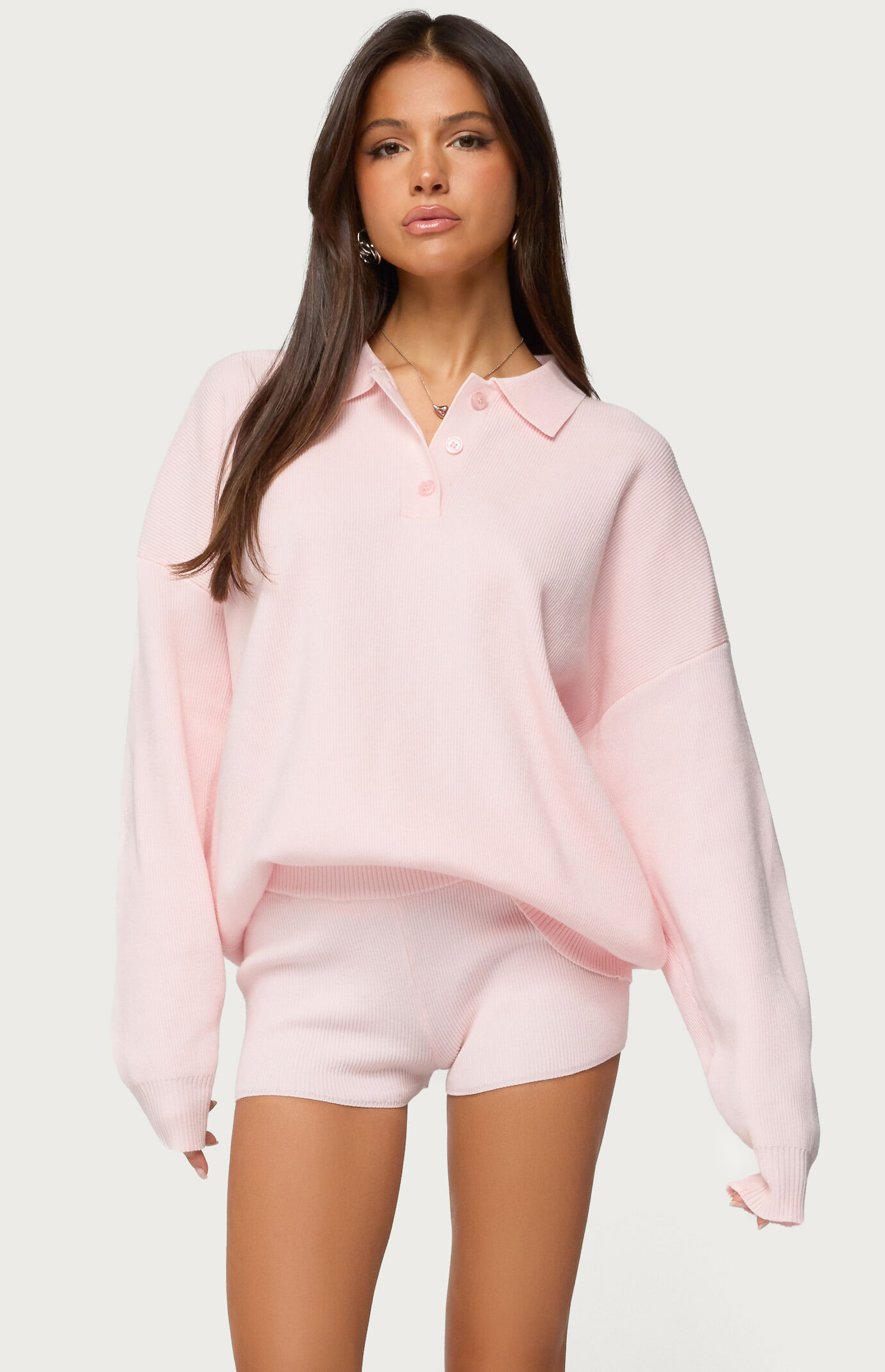 Edikted Lorie Oversized Knit Polo Sweater