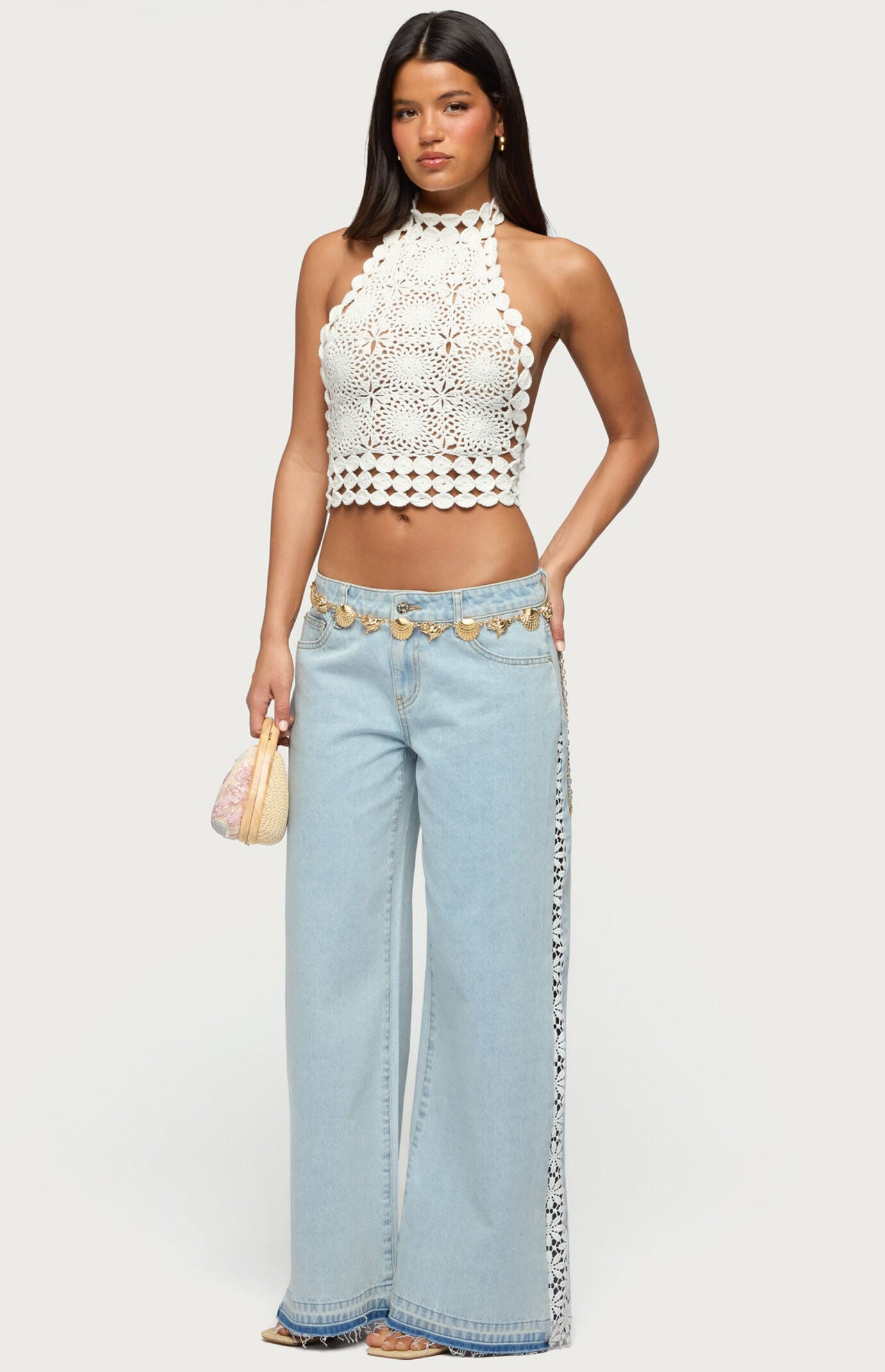 Edikted Crochet Low Rise Wide Leg Jeans