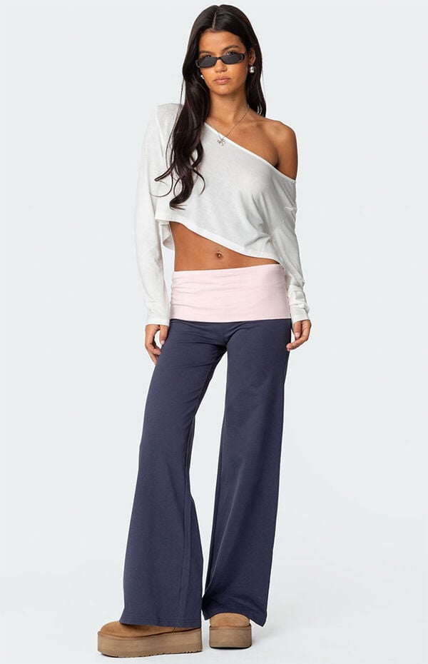 Wide Leg Contrast Fold Over Pants