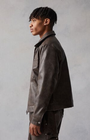Faux Leather Bull Zip Up Jacket image number 3