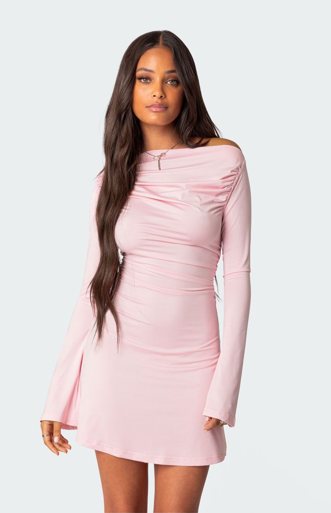 Edikted Leena Gathered Mini Dress Pink Xs