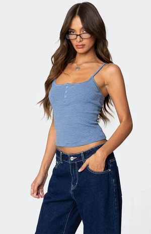 Striped Henley Tank Top image number 3