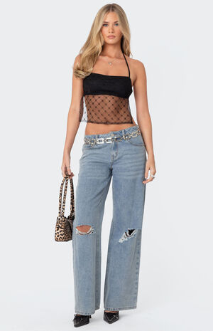 Sheer Sequin Backless Top image number 5