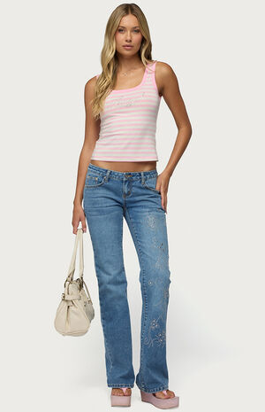 Angel Glow Rhinestone Striped Tank Top image number 5
