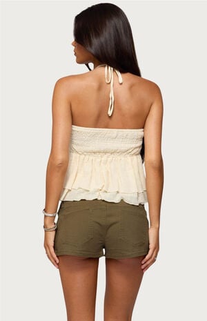 Layered Linen Look Babydoll Halter Top image number 3