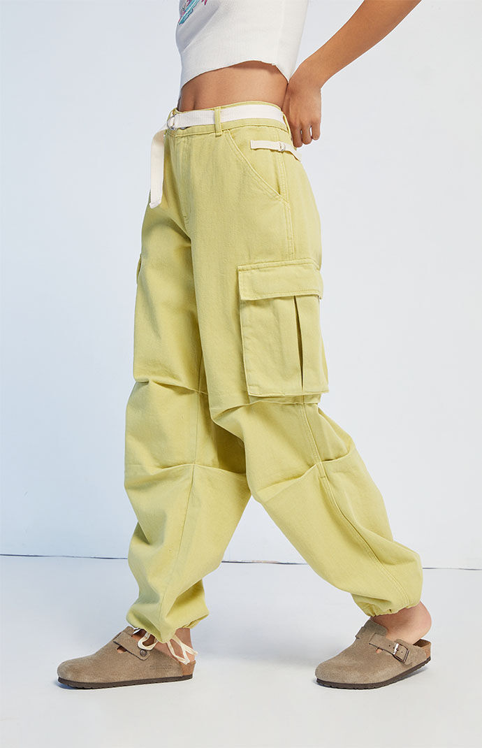 【SATIIIZ】Kyrem Peach Balloon Cargo Pants Kyrem Wide Peach Cargo Pants - satiiiz