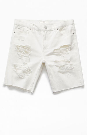 White Destroyed Denim Shorts image number 1