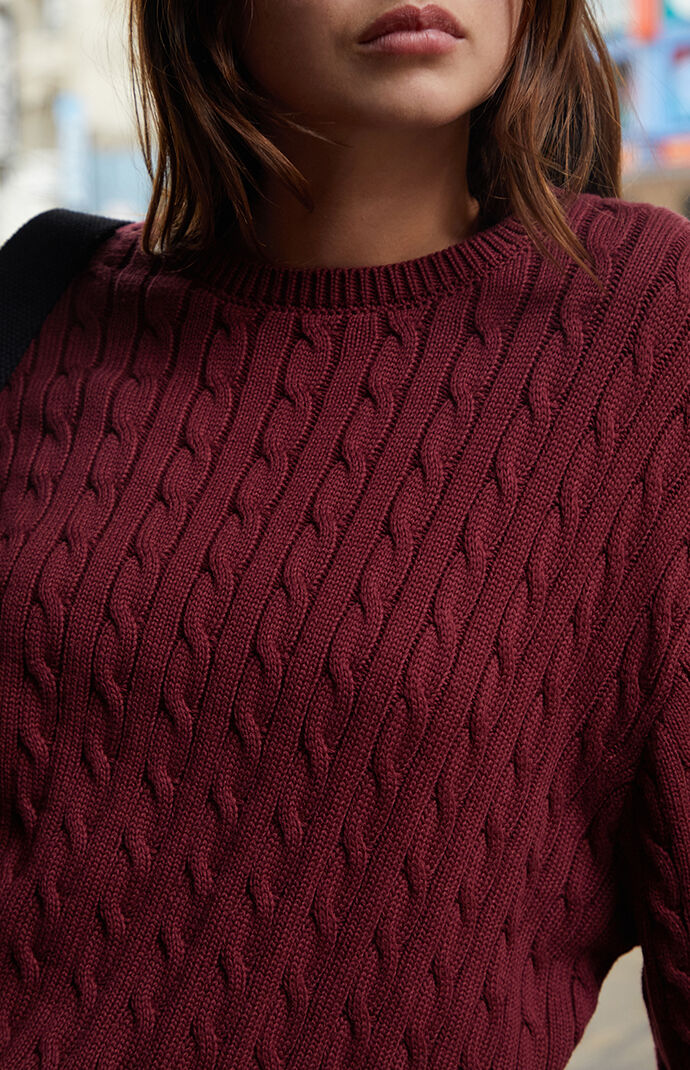 Burgundy cable knit sweater new arrivals