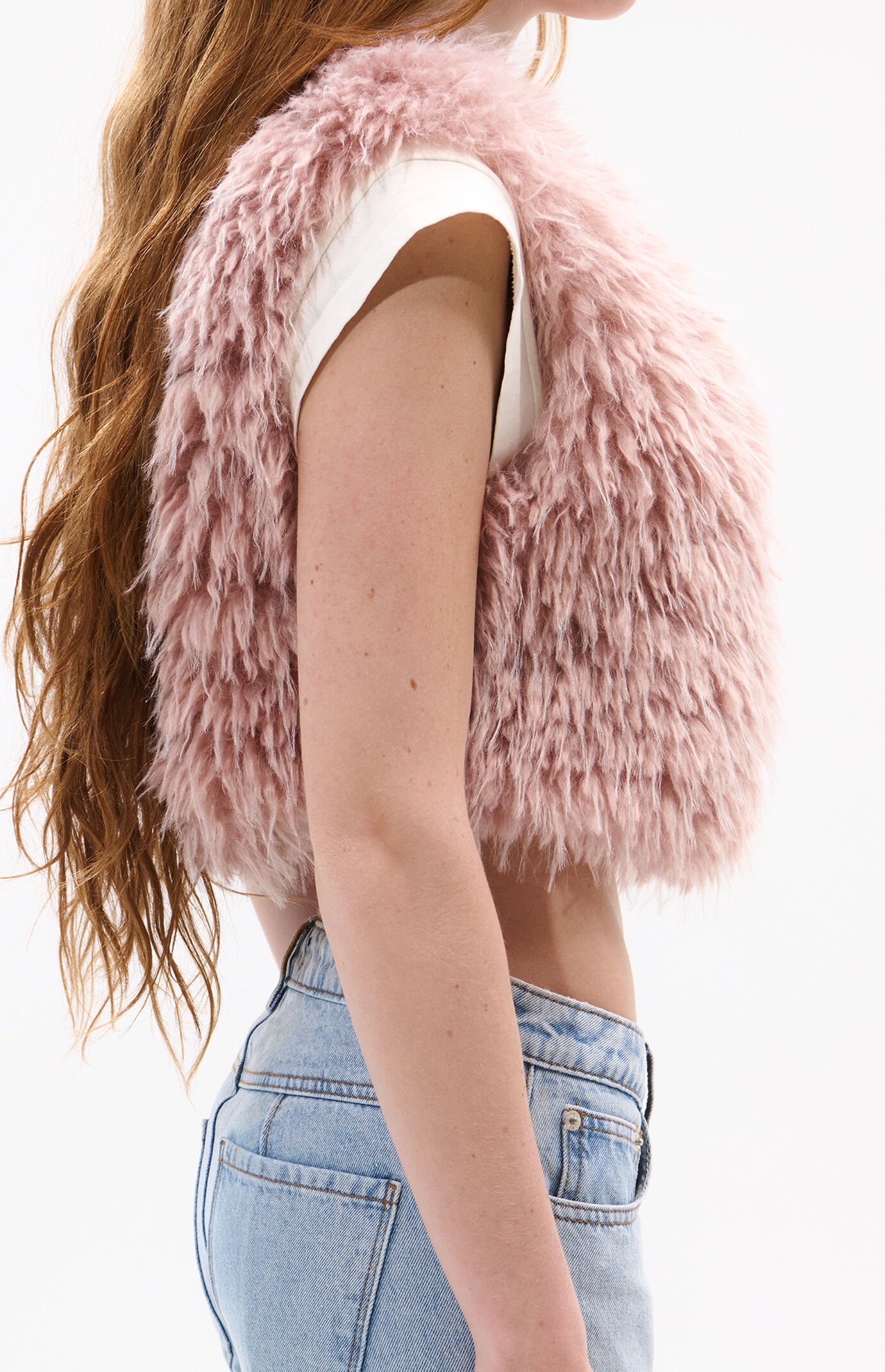 AZALEA WANG Camille Pink Faux Fur Cropped Vest