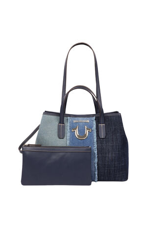 Frayed Denim Horseshoe Tote Bag image number 2