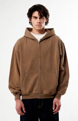Washed Brown Full Zip Hoodie image number 1