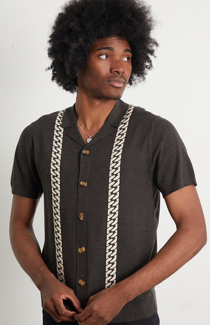 PacSun Black Jacquard Knit Button Up Shirt