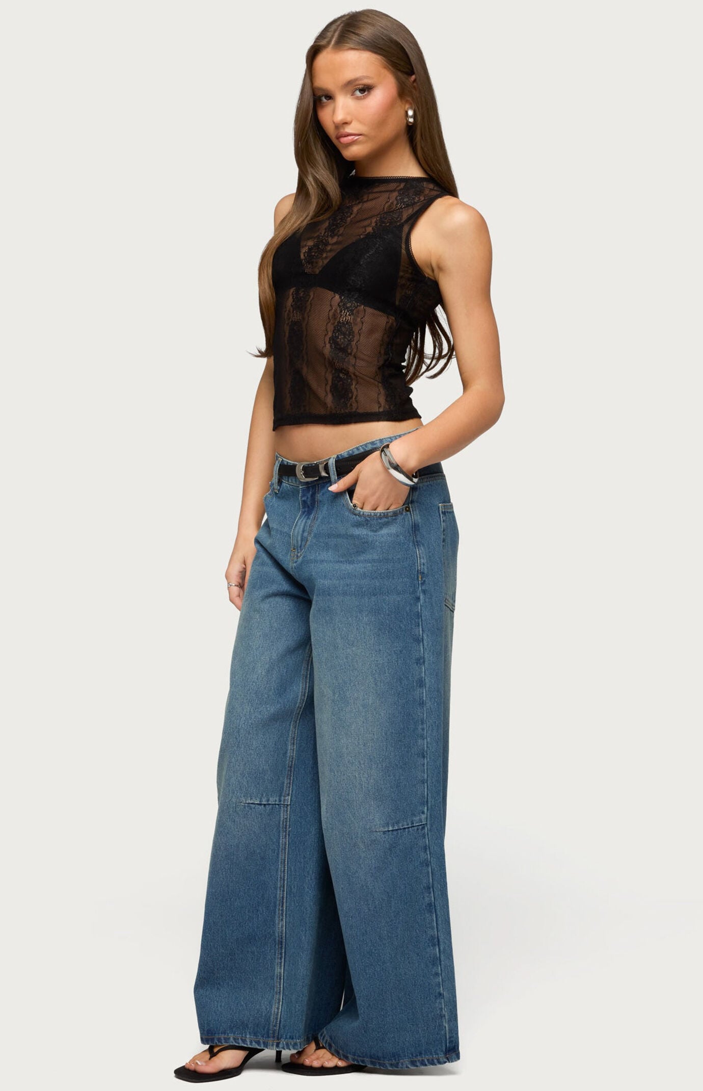 Edikted Ephie Sheer Lace Tank Top