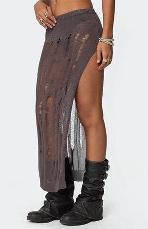 Jaynie Distressed Knit Maxi Skirt image number 4