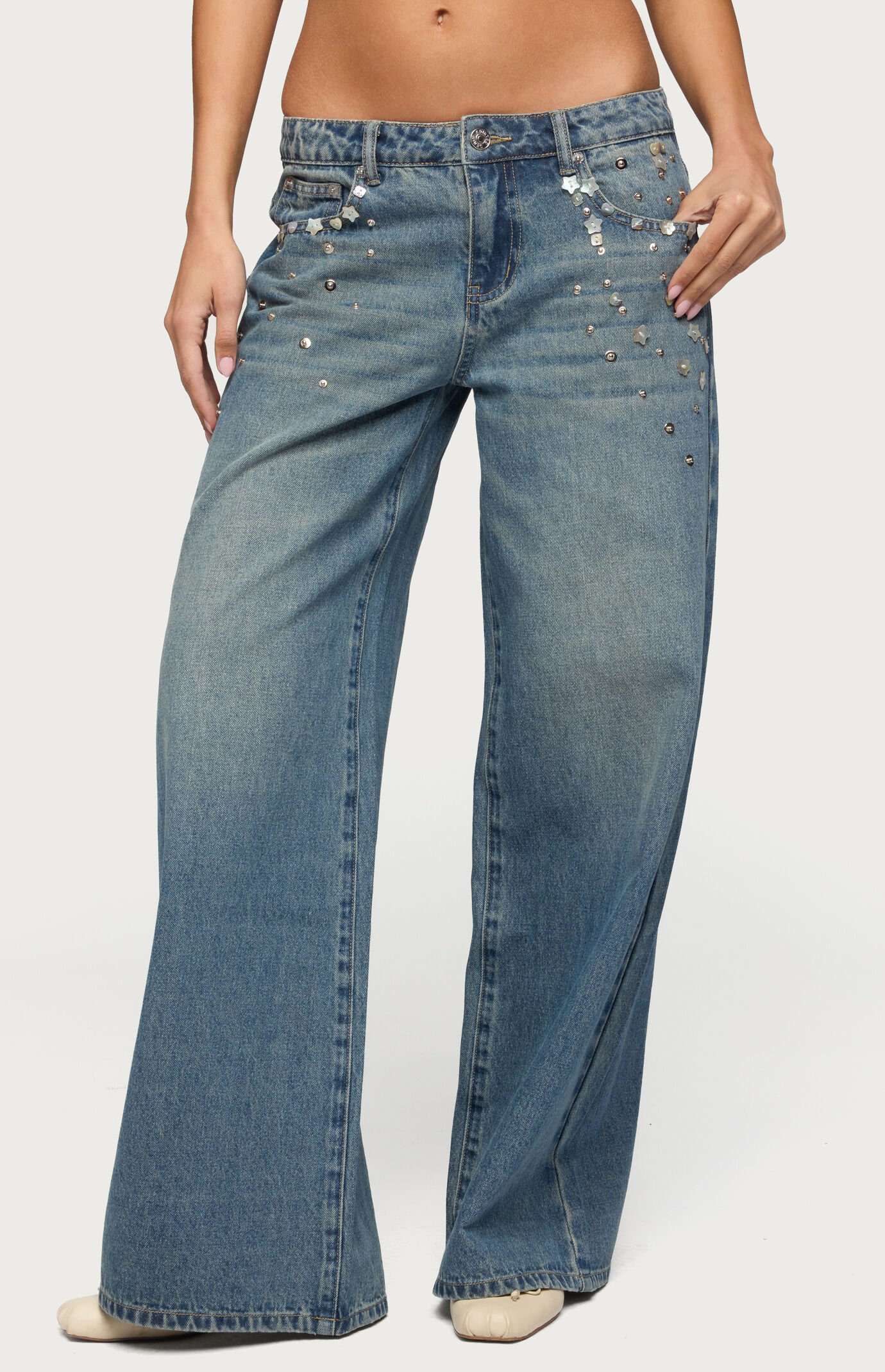 Edikted Mahlia Button Low Rise Baggy Jeans