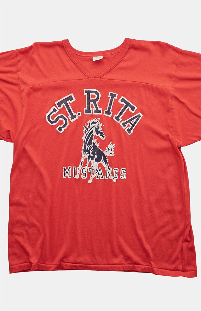 PS VINTAGE 90s St Rita Mustangs V-neck Graphic T-Shirt