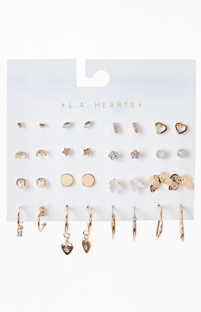16 Pack Heart Earrings