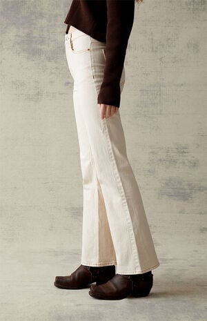 Cream Stretch High Waisted Bootcut Jeans image number 3