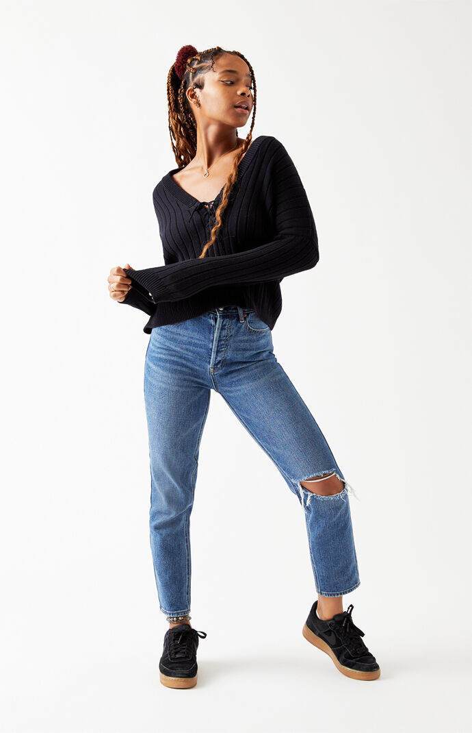 Lace up pullover sweater outlet