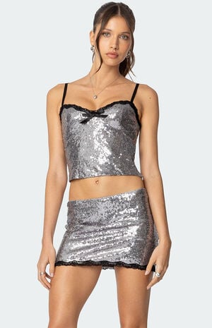 Revel Lace Trim Sequin Tank Top image number 1